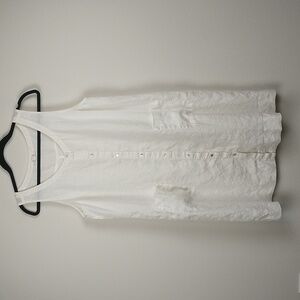 Eileen Fisher Dress Large White Linen Sleeveless Button Knee Length Pockets